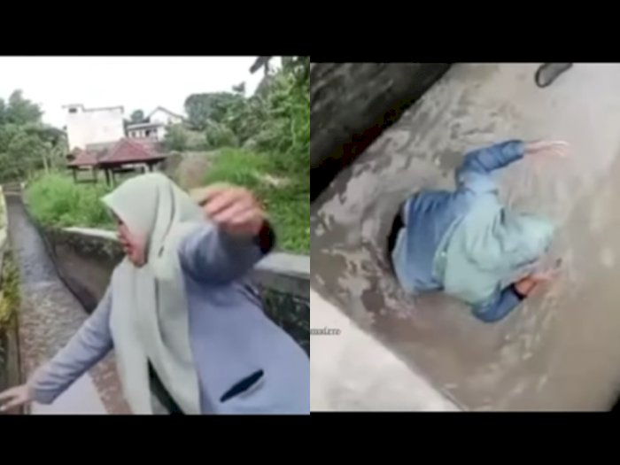 Apes! Niatnya Bikin Video di Jembatan, Wanita Ini Malah Berakhir Nyemplung ke Selokan