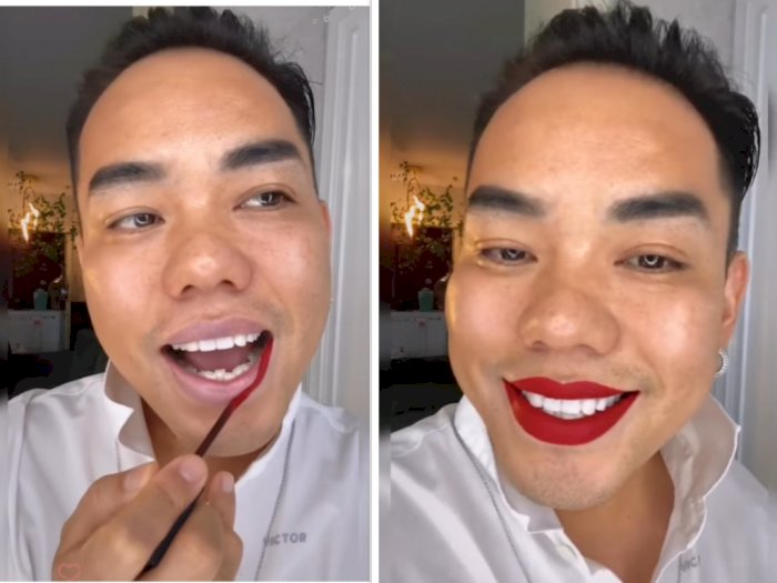 Viral Pria Ini Pakai Lipstik dengan Sempurna,Netizen: Lebih Bagus dari Perempuan