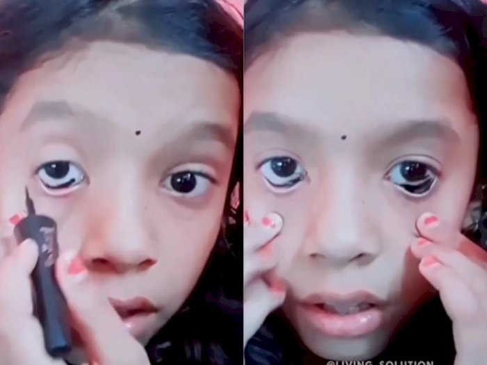 Duh! Anak Perempuan Ini Pakai Eyeliner Cair di Bagian Putih Bawah Mata, Netizen: Perih Woi
