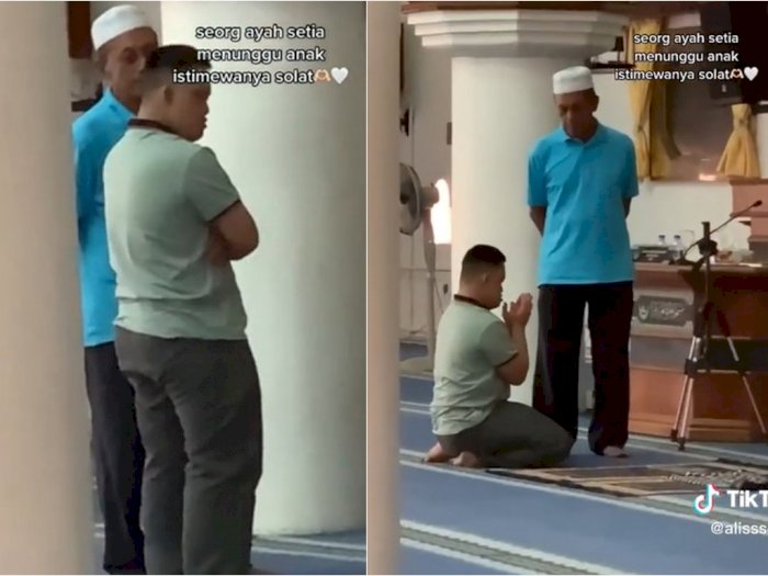 Momen Haru Ayah Temani Anak Istimewanya Salat di Masjid, Bikin Netizen Mewek