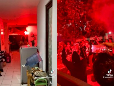 Kocaknya Bangunin Sahur Bak Suporter Bola, Lengkap dengan Menggunakan Flare Merah