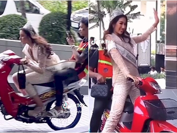 Momen Finalis Miss Grand Thailand Bonceng Driver Ojol Bikin Ngakak, Santai Pakai Heels