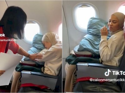 Momen Cewek Dibangunin Pramugari saat Tidur Pulas di Pesawat, Jadi Tontonan Penumpang