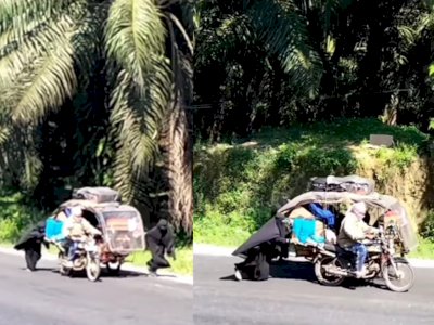 Momen Santriwati Dorong Becak Motor Ayahnya yang Gak Kuat Naik Tanjakan, Banjir Pujian