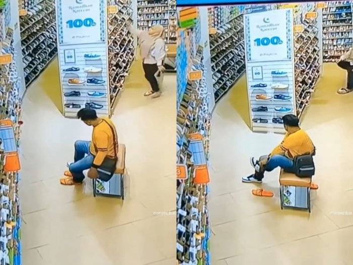 Momen Pria Nekat Tukar Sandalnya dengan Sepatu Baru di Mall, Aksi Santainya Terekam CCTV