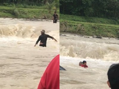Viral! Aksi Seorang Pria Selamatkan Bocah yang Hampir Hanyut di Sungai 