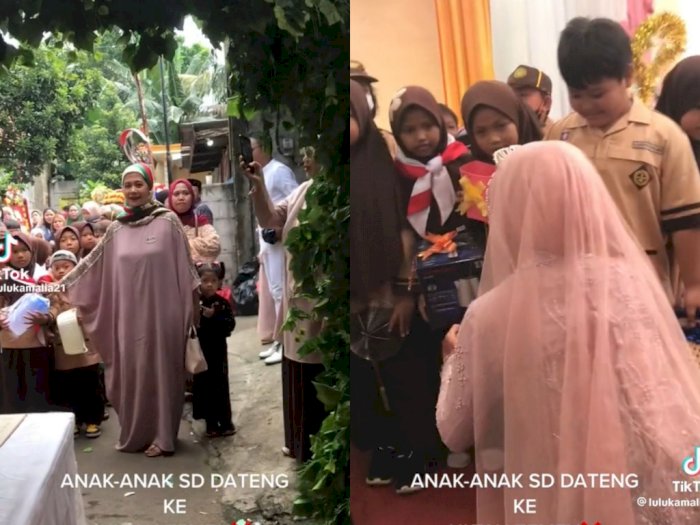 Momen Lucu Segerombolan Anak SD Datangi Pernikahan Gurunya: Gemes Banget!