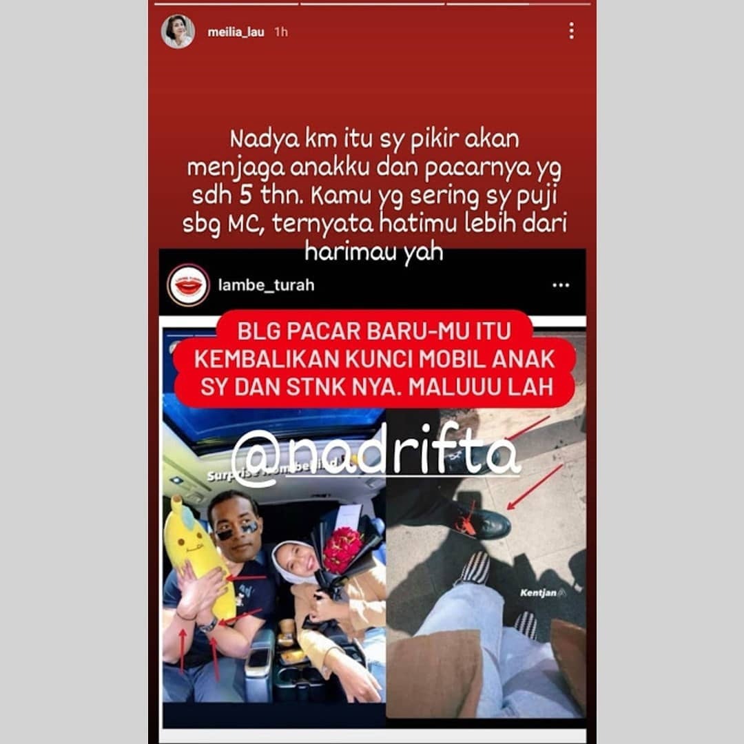 Ungkapan kekesalan Meilia Lau terhadap Nadya. (Lambeturah) ist