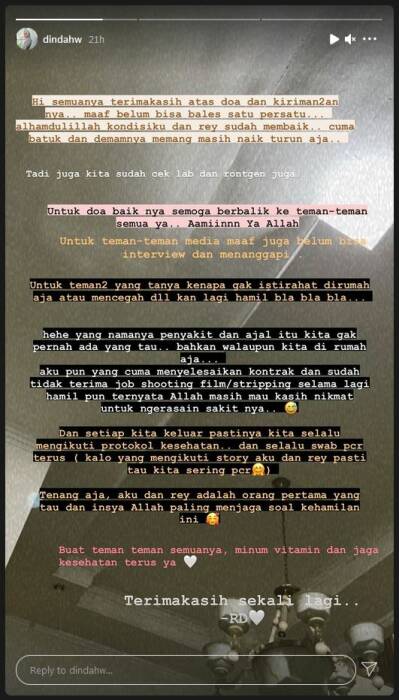 Tangkapan Layar Cerita Instagram Dinda Hauw. (Instagram/@dindahw) Dinda Hauw tetap kerja meski masa pandemi