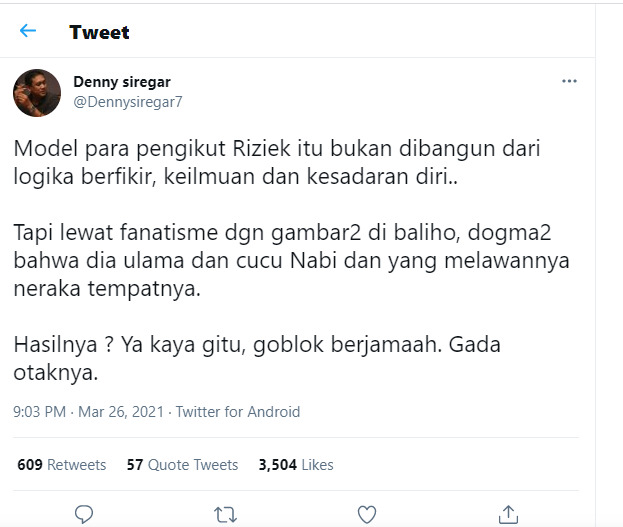 Cuitan Denny Siregar. (Twitter) ist