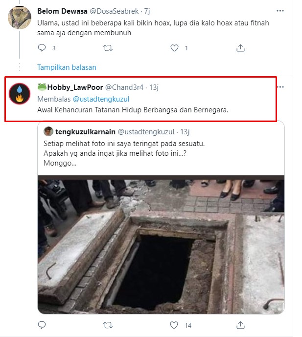 Komentar netizen di postingan Ustad Tengku Zulkarnain. / twitter Komentar netizen di postingan Ustad Tengku Zulkarnain. / twitter