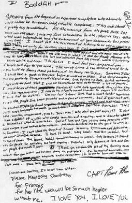 Surat Kematian Kurt Cobain. (Wikipedia). Surat Kematian Kurt Cobain.