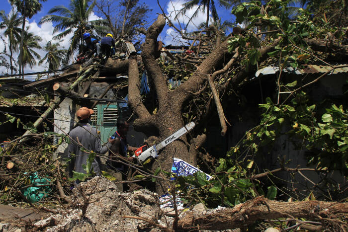 Sejumlah petugas memotong pohon yang tumbang menimpa salah satu rumah (ANTARA FOTO/Kornelis Kaha) Sejumlah petugas memotong pohon yang tumbang menimpa salah satu rumah (ANTARA FOTO/Kornelis Kaha)