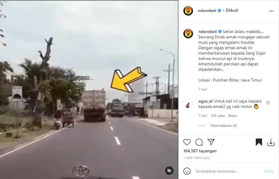 Cuplikan video emak-emak berhentikan truk. (photo/Instagram) Cuplikan video emak-emak berhentikan truk. (photo/Instagram)
