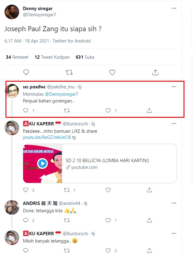 Komentar netizen di postingan Denny Siregar. / twitter Komentar netizen di postingan Denny Siregar. / twitter