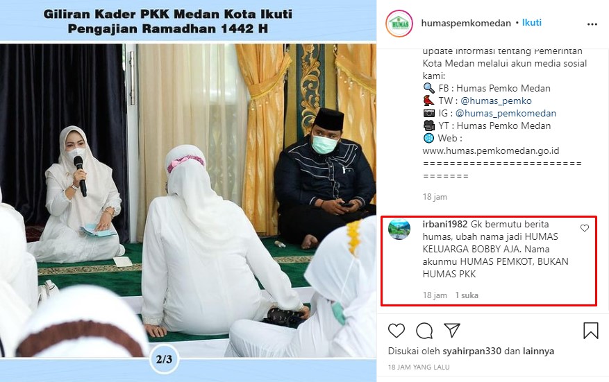 Komentar netizen di postingan instagram Humas Pemko Medan. / instagram Komentar netizen di postingan instagram Humas Pemko Medan. / instagram