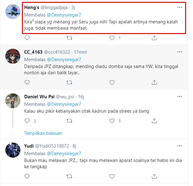 Komentar netizen pada postingan Denny Siregar. / twitter Komentar netizen pada postingan Denny Siregar. / twitter