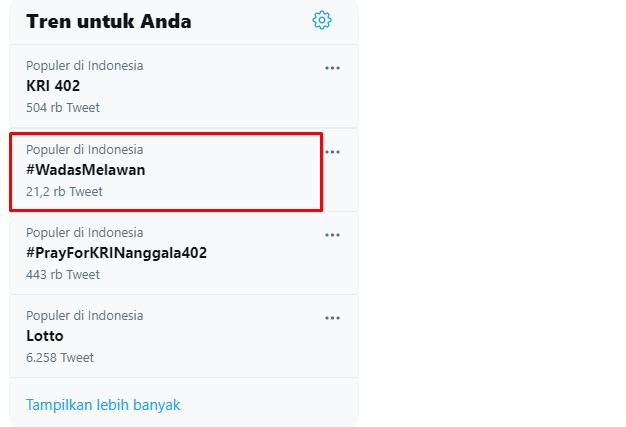 #WadasMelawan jadi trending topic di twitter. / twitter