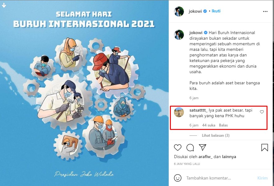 Komentar netizen di postingan di Instargram Jokowi. / instagram Komentar netizen di postingan di Instargram Jokowi. / instagram