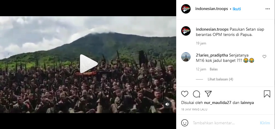 Screenshoot. (Instagram/@indonesian.troops) pasukan setan papua