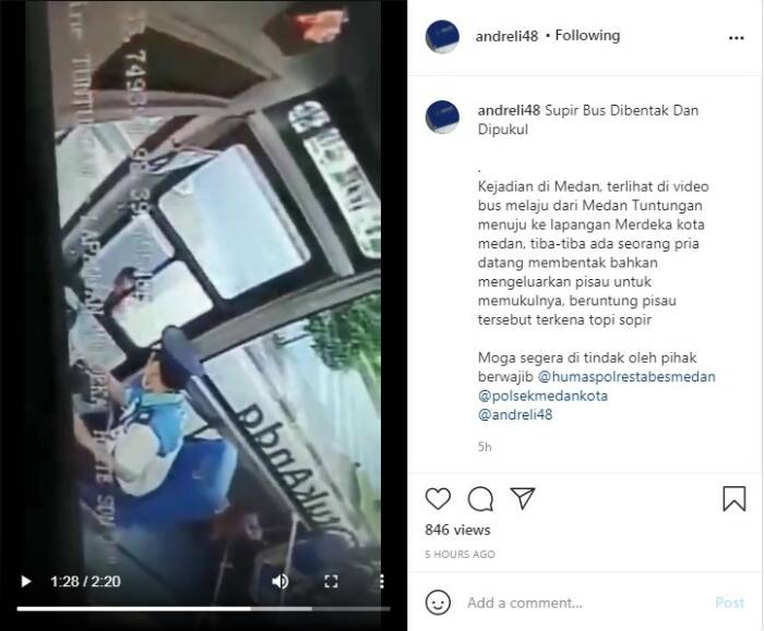 Instagram/andreli48 Detik-detik preman bentak dan pukul sopir bus di Medan