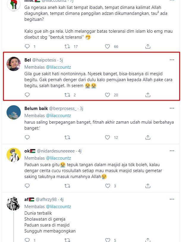 Komentar netizen soal video Paduan Suara bernyanyi di Masjid Istiqlal. / twitter