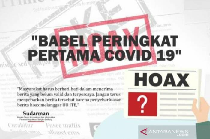 Dinas Komunikasi dan Informasi Provinsi Kepulauan Bangka Belitung menegaskan "Babel peringkat pertama COVID-19" yang beredar di media sosial merupakan berita bohong atau hoaks. (ANTARA/ Aprionis) bangka belitung peringkat pertama covid-19