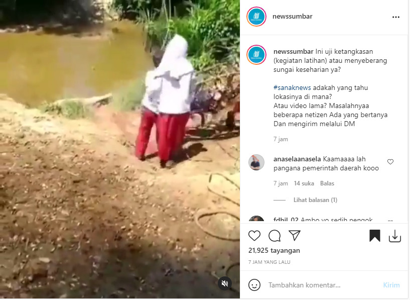    Cuplikan video anak SD yang sebrangi sungai untuk pergi ke sekolah. (photo/Instagram)