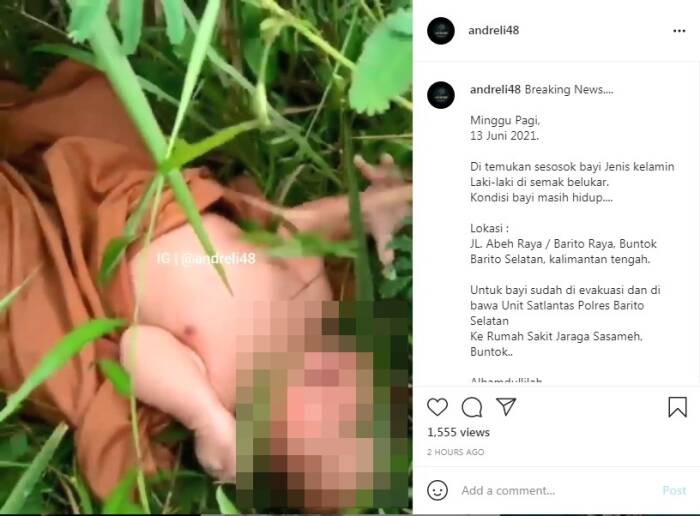 Instagram/andreli48 Penemuan bayi laki-laki di Kalteng