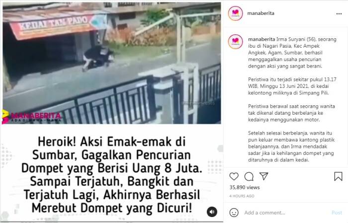 Instagram/manaberita Emak-emak gagalkan aksi pencurian di Sumbar