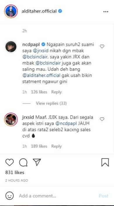 Instagram/alditaher.official Komentar Jerinx dan NOra