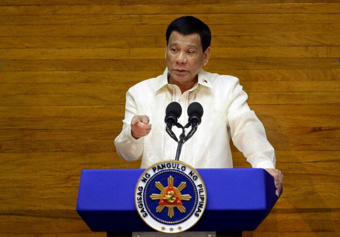 (Photo/Reuters) Presiden Filipina Rodrigo Duterte mengeluarkan pernyataan dengan mengancam warganya yang menolak untuk menerima vaksin Covid-19.