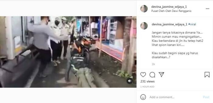 Instagram/devina_jasmine_wijaya_1 Petugas polisi tersenggol truk sampai tersungkur
