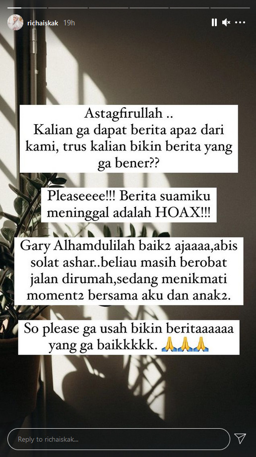 Story Richa Novisha. (Instagram/@richaiskak) Richa Novisha