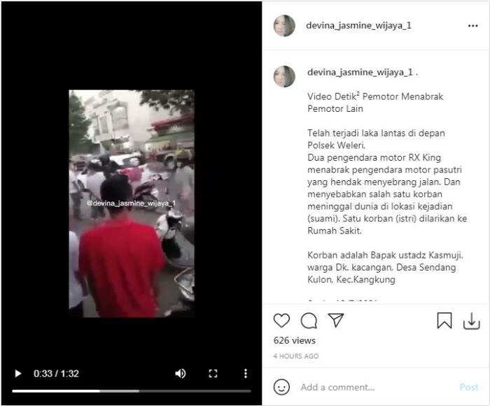 Instagram/devina_jasmine_wijaya_1 Detik-detik kecelakaan pemotor hingga meninggal dunia