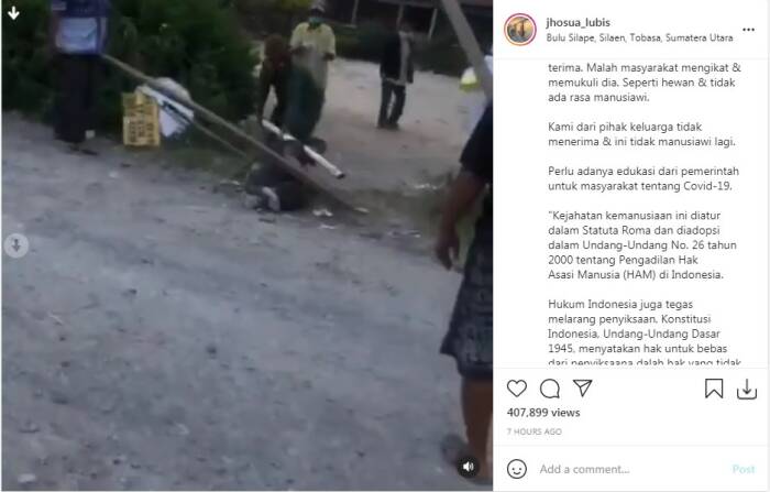 Instagram/jhosua_lubis Pasien COVID-19 dikeroyok warga saat hendak isoman