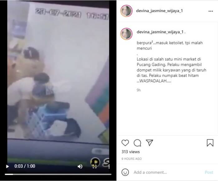 Instagram/devina_jasmine_wijaya_1 Pria gasak dompet pegawai minimarket