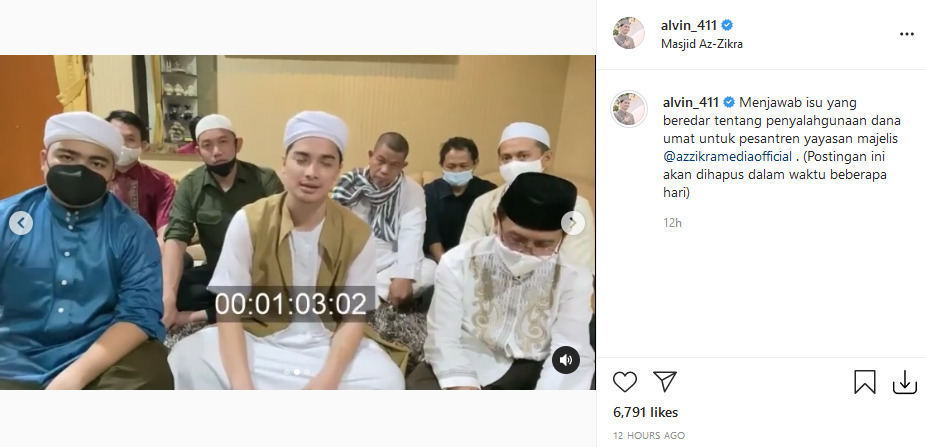 Klarifikasi Alvin Faiz. (Instagram/@alvin_411) Alvin Faiz foya-foya