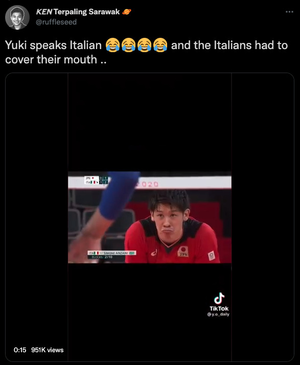 Yuki pemian voli Jepang yang bermain di klub Italia. (Twitter) olimpiade