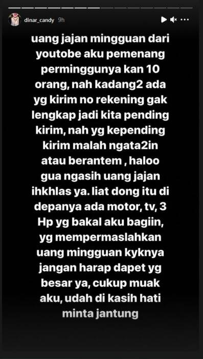 Unggahan Dinar Candy. (Instagram/@dinar_candy) Dinar Candy marah-marah bagikan hadiah