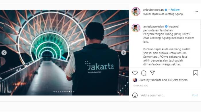 Gubernur DKI Jakarta Anies Baswedan tentang JPO Tapal Kuda. (Instagram/@aniesbaswedan). Anies Baswedan tentang JPO Tapal Kuda. (Instagram/@aniesbaswedan).