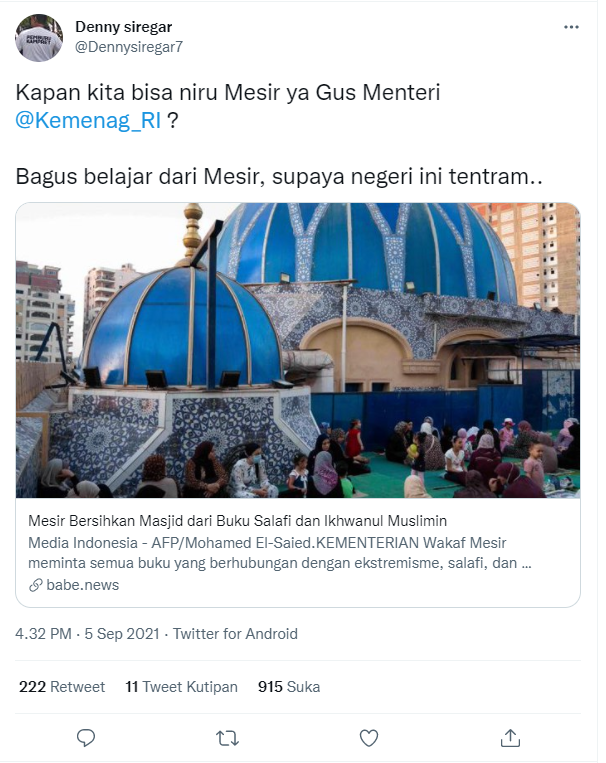 Cuitan Denny Siregar di akun Twitternya denny siregar