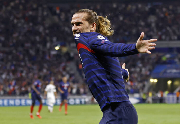 Antoine Griezmann dari Prancis merayakan gol kedua mereka (REUTERS/Stephane Mahe) Antoine Griezmann dari Prancis merayakan gol kedua mereka