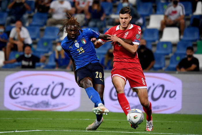 Moise Kean mencetak gol pertama (REUTERS/Alberto Lingria) Moise Kean mencetak gol pertama mereka