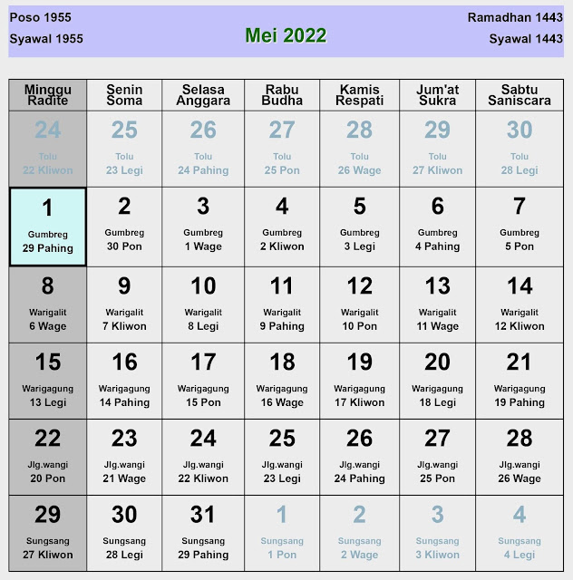 kalender jawa mei 2022