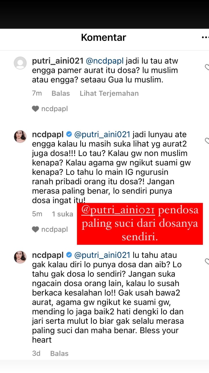 Nora Alexandra marah ke netizen yang mempersoalkan unggahannya di Instagram yang menampilkan foto seksinya. (Instagram/@ncdpapl)