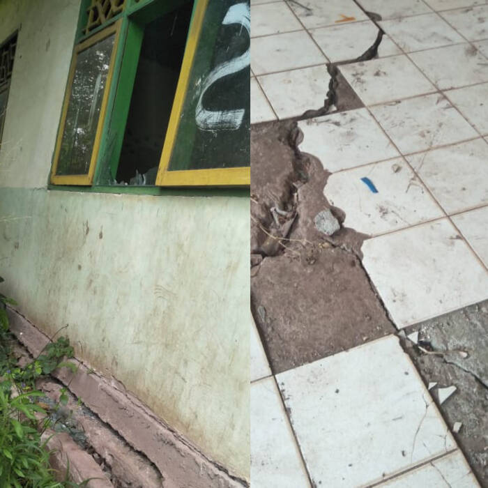 Dinding retak, lantai sekolah pun rusak (Asri Mursyid/IDZ Creators) sekolah di kolong rumah