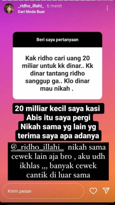 Dinar Candy mengamuk hingga meminta Ridho Ilahi menikahi perempuan lain karena dituding meminta uang Rp20 miliar. (Instagram/@dinar_candy)