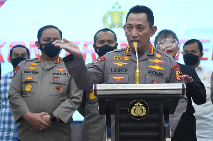Kapolri Jenderal Pol Listyo Sigit Prabowo umumkan Ferdy Sambo jadi tersangka. (ANTARAFOTO/Akbar Nugroho Gumay)