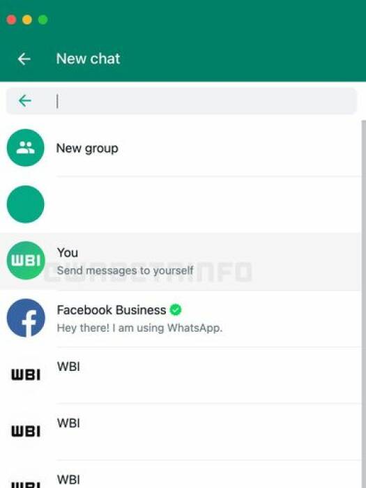 Fitur baru WhatsApp yang memungkinkan pengguna kirim pesan ke nomor sendiri. (WABetaInfo)